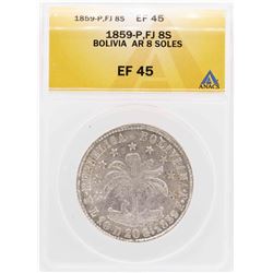 1859-P FJ Bolivia AR 8 Soles Coin ANACS XF45