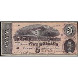 1864 $5 Confederate States of America Note