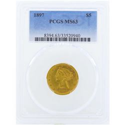 1897 $5 Liberty Head Half Eagle Gold Coin PCGS MS63