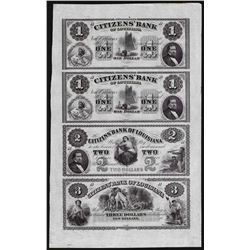 Uncut Sheet of $1/$1/$2/$3 Citizens Bank of Louisiana Obsolete Notes