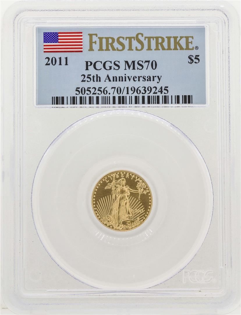 2011 $5 American Gold Eagle PCGS MS-70 25th Anniversary First Strike DC