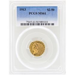 1913 $2 1/2 Indian Head Quarter Eagle Gold Coin NGC MS61