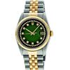 Image 1 : Rolex Mens 36mm Two Tone Yellow Gold Green Vignette String Diamond DateJust Wris