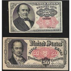 Set of 1874 Twenty-Five & Fifty Cent 5th Issue Fractional Notes