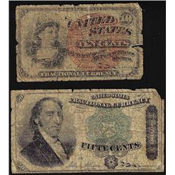 Lot of (2) Fractional Currency Notes