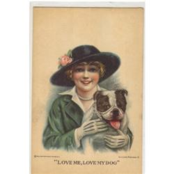 POSTCARD OF WOMAN WITH BULLDOG