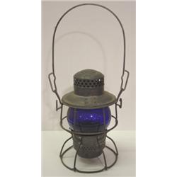 RAILROAD LANTERN WITH BLUE GLOBE