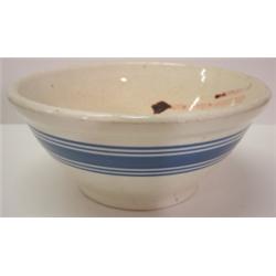 WHITE MIXING BOWL WITH BLUE BANDS