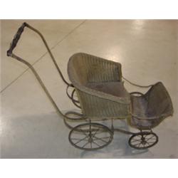 VICTORIAN CHILD'S WICKER DOLL STROLLER