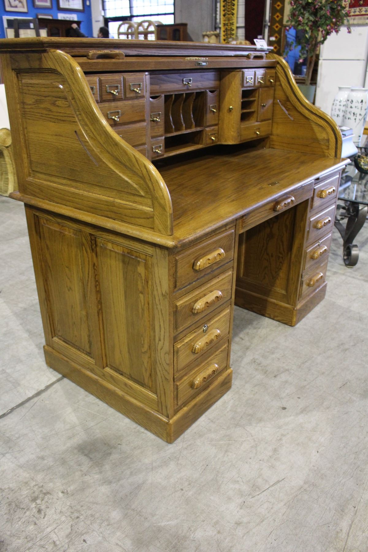 OAK S-CURVE ROLL-TOP DESK **KEYS IN OFFICE**