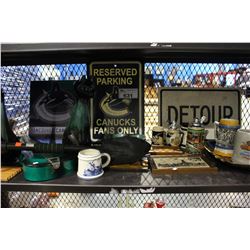 SHELF LOT OF BEERSTEINS, COLLECTABLES, ART AND MORE