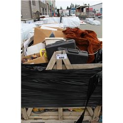 PALLET OF WELDING CHAPS, EXTENSION CORDS, SPOT LIGHTS AND MORE