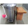 Image 1 : STAINLESS STEEL STEP CAN/TEAK SADDLE STYLE STOOL/PLUNGER/BATH SPONGE