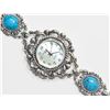 Image 2 : CONTINENTAL STERLING SILVER TURQUOISE MOTHER OF PEARL DIAL ANTIQUE STYLE WATCH