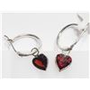 Image 2 : 14K WHITE GOLD GARNET (JANUARY BIRTHSTONE) (1.7CT) HEART SHAPED HAND ASSEMBLED HOOP EARRINGS.