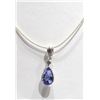 Image 2 : 14K WHITE GOLD TANZANITE (2.0CT) DIAMOND (0.06CT) PENDANT WITH STERLING SILVER CHAIN.