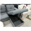 Image 2 : CHARCOAL STITCHED PULL-OUT BED SECTIONAL SOFA WITH STORAGE