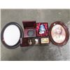 Image 2 : KEROSENE LAMP/2 VINTAGE MILK BOTTLES/ASSORTED GLASSWARE/INDUSTRIAL DOOR OPENER/2 OVAL PICTURE