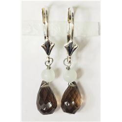 STERLING SILVER SMOKEY QUARTZ DROP STYLE EARRINGS. RETAIL $80