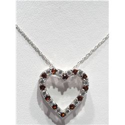 STERLING SILVER NATURAL GARNET HEART SHAPED PENDANT NECKLACE RETAIL $250