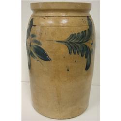 LARGE BLUE DECORATED STONEWARE CROCK