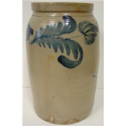 BLUE DEC. STONEWARE CROCK