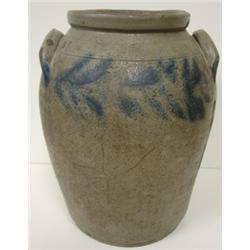BLUE DEC. STONEWARE CROCK W/EARS