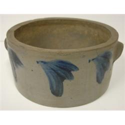 SMALL BLUE DEC. CAKE CROCK W/EARS