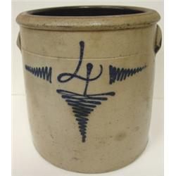 BLUE DEC. STONEWARE CROCK W/EARS