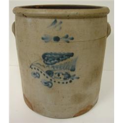 VIRGINIA BLUE DEC. STONEWARE CROCK W/EARS