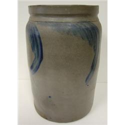 BLUE FEATHER DEC. STONEWARE CROCK