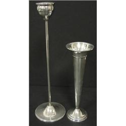 STERLING SILVER TRUMPET VASE & CANDLESTICK