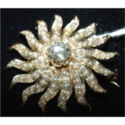 LADIES 14 KT. DIAMOND & PEARL BROOCH