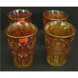 4 MARIGOLD CARNIVAL GLASS TUMBLERS