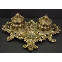 BRASS DOUBLE INKWELL