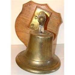 BRASS SHIP'S BELL WITH OAK WALL MOUNT