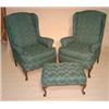 Image 1 : 2 QUEEN ANNE STYLE WINGCHAIRS & OTTOMAN