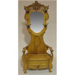 OAK HALL SEAT WITH MIRRORED BACK