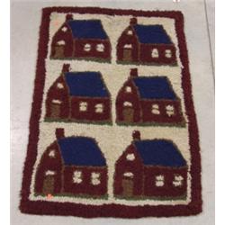 HOOKED RUG WITH HOUSE DECORATION