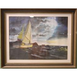 YEISER, T. WATERCOLOR PAINTING OF BOAT