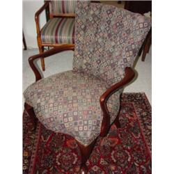 QUEEN ANNE STYLE UPHOLSTERED ARM CHAIR