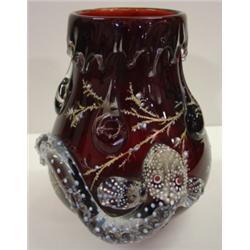 RUBY ART GLASS VASE WITH APPLIED SNAKE