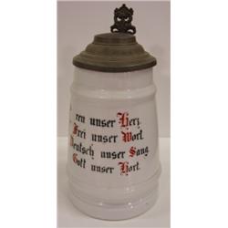 GERMAN STEIN WITH RELIEF SOLDIER DEC. IN BOTTOM