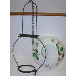 WROUGHT IRON HANGING LAMP WITH FLORAL DEC. SHADE