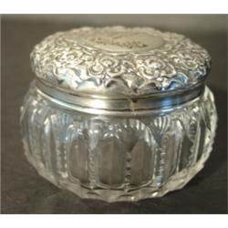 CLEAR GLASS DRESSER JAR W/SILVER LID