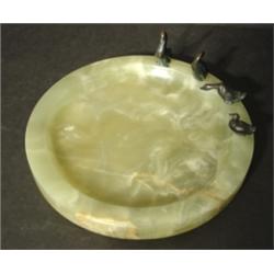 JADEITE ASHTRAY WITH FIGURAL DUCK DECORATION