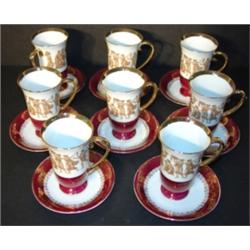 8 MEISSEN TALL CUPS & SAUCERS