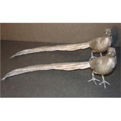 PR. OF ORNATE SILVERPLATE FIGURAL PHEASANTS