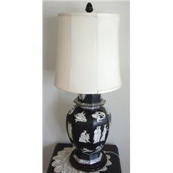 PORCELAIN TABLE LAMP DEC. WITH CLASSICAL FIGURES