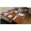 Image 1 : Rectangular Hardwood Table w/Metal Base (46" x 29"), 2 Chairs